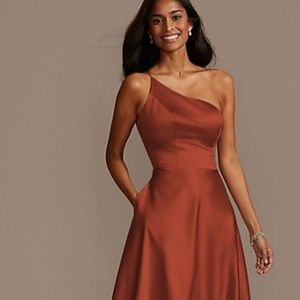 David’s Bridal One Shoulder Satin A-Line Bridesmaid Dress